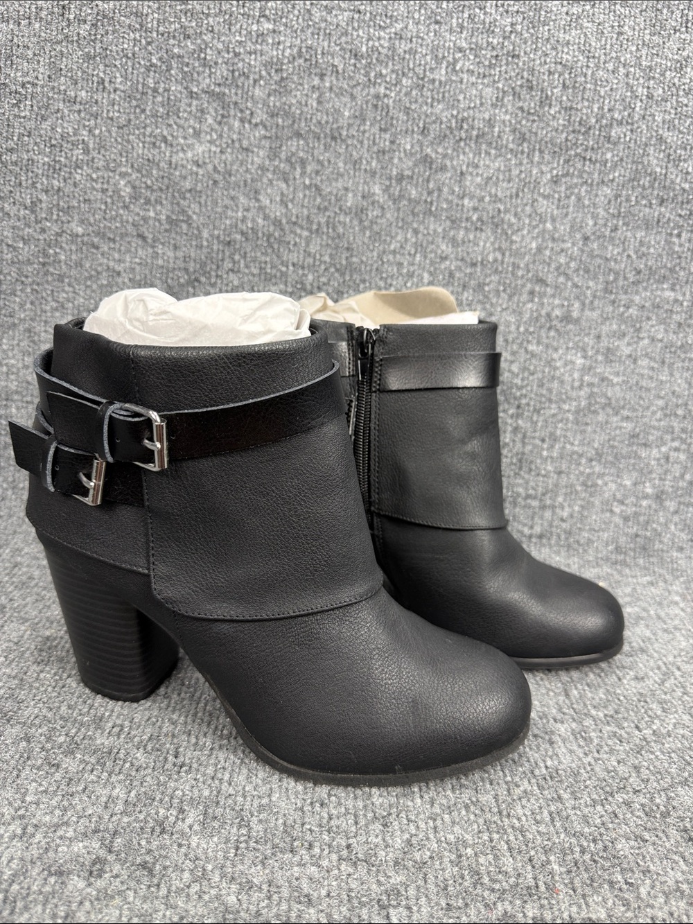 Madden Girl Black Faux Leather Ankle Booties with Buckle Straps Size 8M